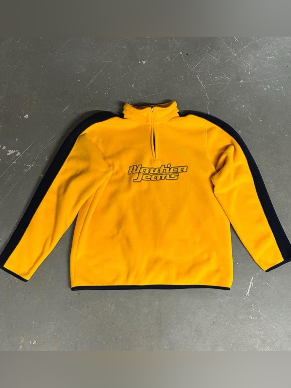 Nautica Jeans Spell out 90s fleece coat quarter zip embroidered yellow Mens XL
